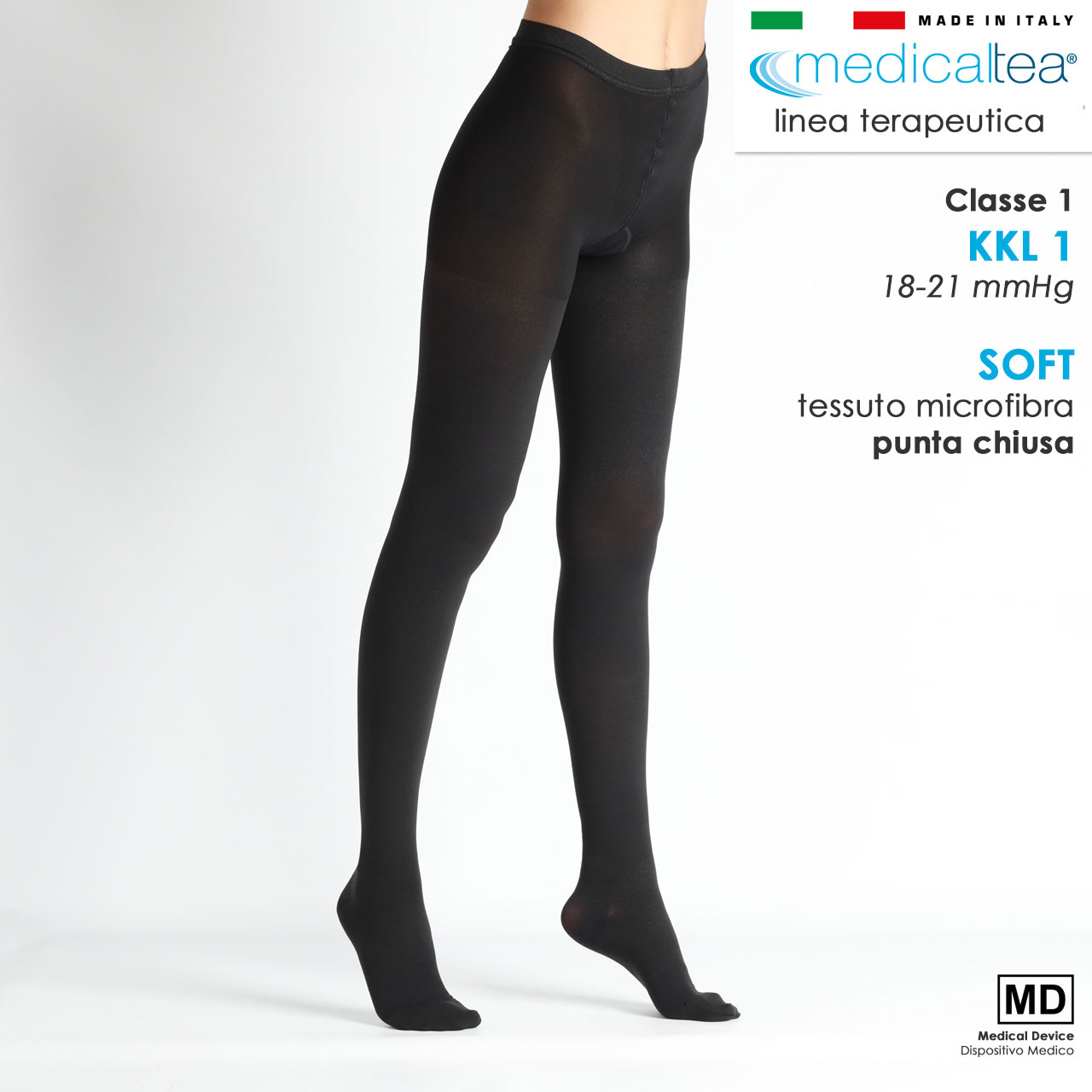 2 Collant Medicali - Microfibra Punta Chiusa KKL1 - Nero
